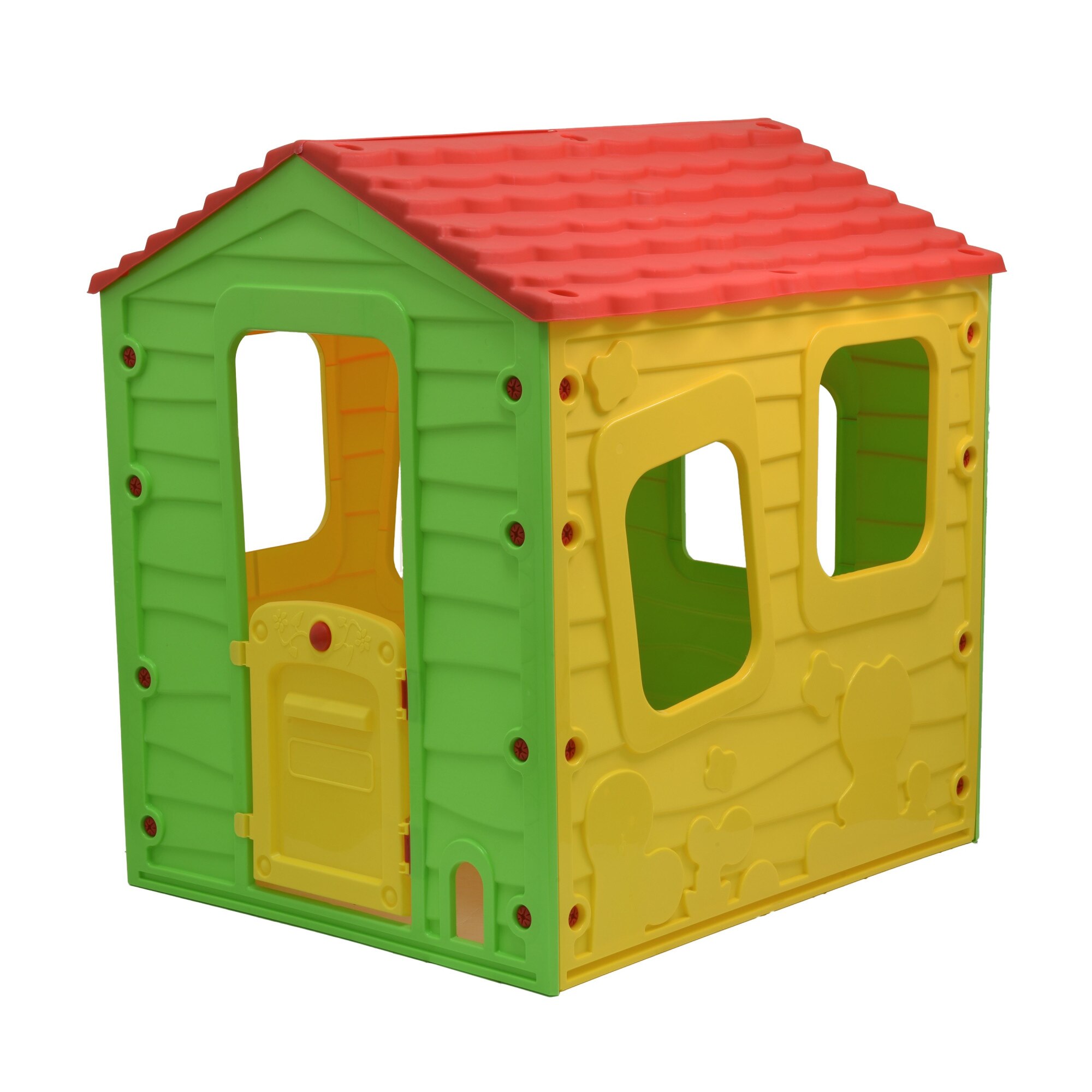 Casuta copii ART COLORS pentru gradina, din plastic, poate fi utilizata pentru interior / exterior, dimensiuni 118 x 106 x 126 cm